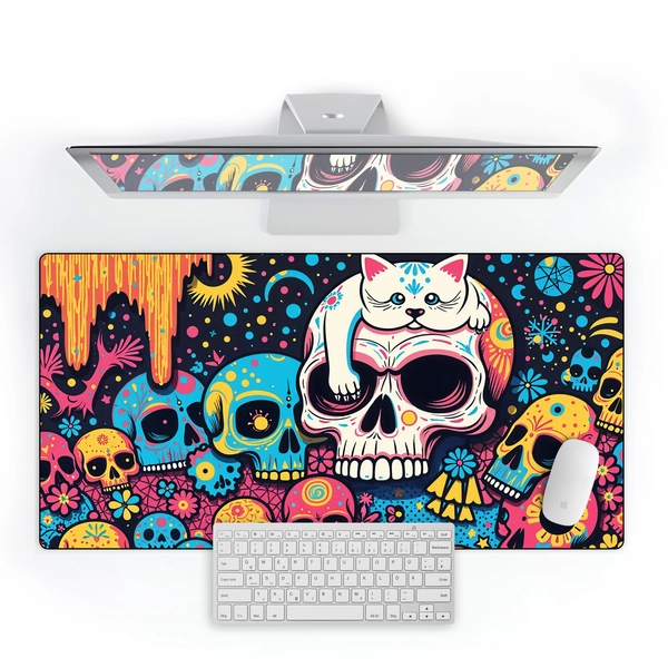 Cat Skull Gaming Mouse Pad - Desk Mat - 12" × 18"