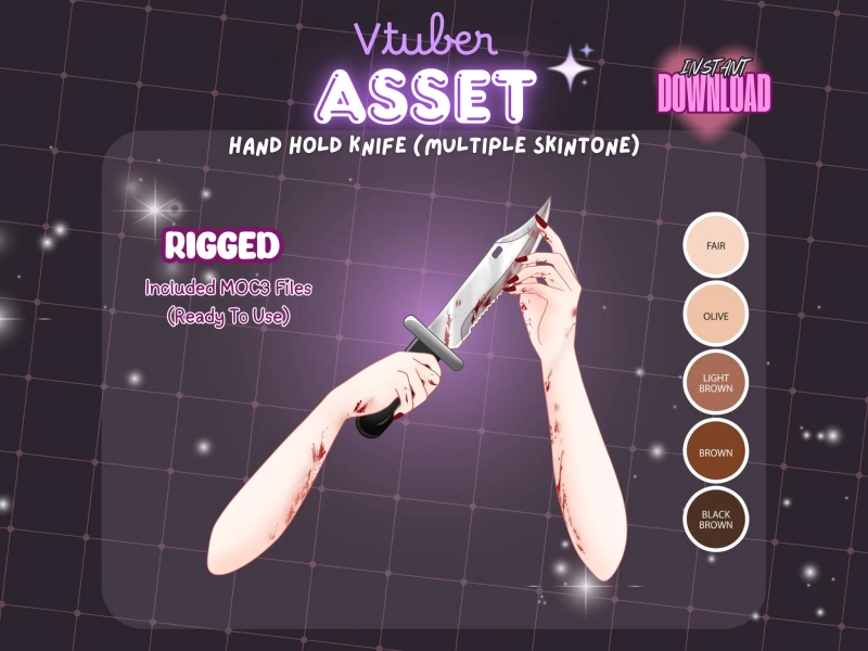 VTuber Asset | Rigged Hand Holding Bloody Knife | Animated Horror Prop | Live2D Halloween Item | VTuber Streaming Accessory
