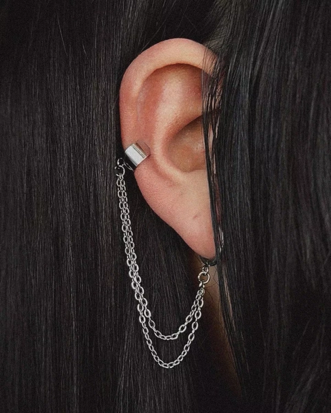 Double Chain Ear Cuff Huggie Earring