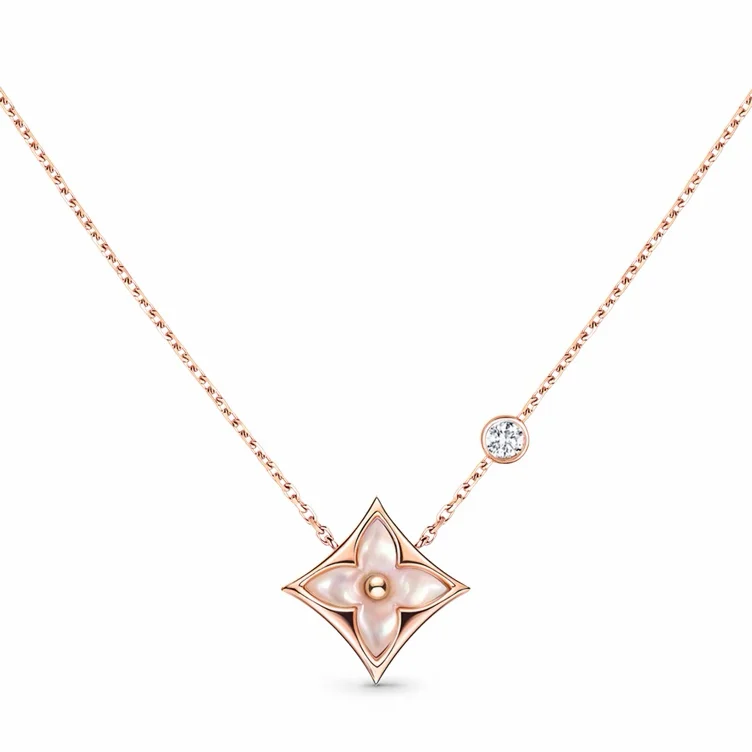 Color Blossom BB Star Pendant, Pink Gold, Pink Mother-of-Pearl and Diamond