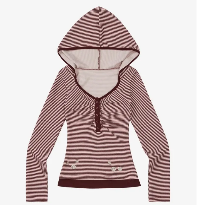 Illigo Layered Stripe Hoodie Burgundy