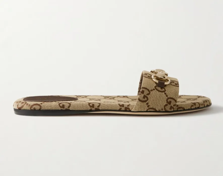 GUCCI Siaga horsebit-detailed canvas-jacquard slides