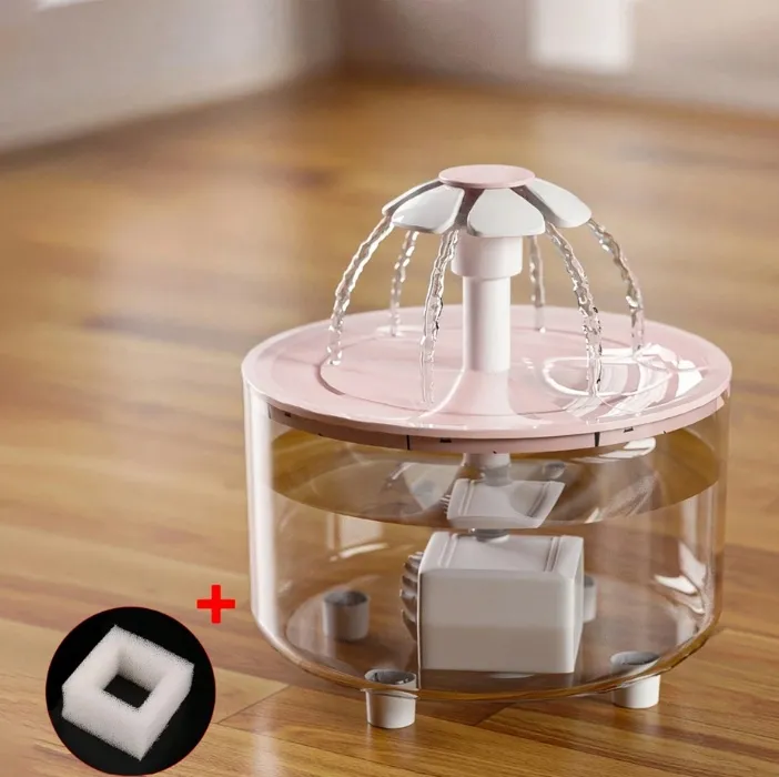 Fuente de agua automática para gatos con diseño floral y filtro de circulación, alimentada por USB
