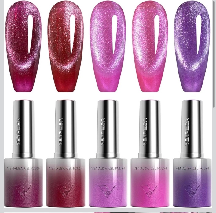 VENALISA Cat Eye Gel Nail Polish Set 5 Colors With Magnet 10ML Dark Red Pink Purple Glitter Holographic Magnetic Gel Polish UV Soak Off : Amazon.com.au: Beauty