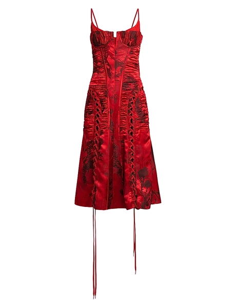 London Flowers Lace-Up Midi-Dress