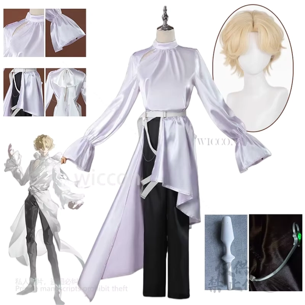 Disfraz de Anime LuKA, disfraz de Alien Stage Luka, Tops, pantalones, conjunto de trajes con cinturón y lazo, pelucas sintéticas de pelo amarillo claro para fiesta de Halloween - AliExpress 200000532
