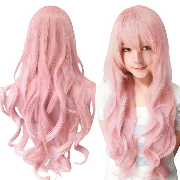 Synthetic Bright Pink Cosplay Wig Lolita Hair Curly Hitori Gotoh Anime Wig Hairpiece Yuno Gasai Halloween Costume Wig