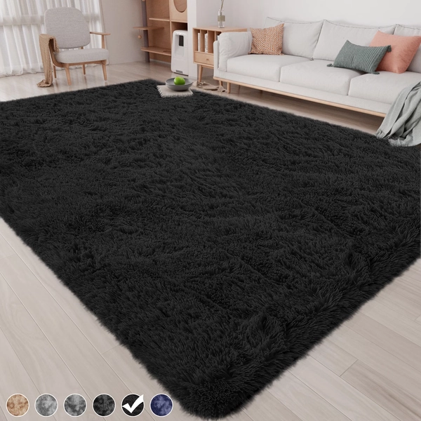 CozyDesg 8ft x 10ft Area Rugs, Soft Fluffy Area Rugs Floor Mat Floor Rugs for Living Room Bedroom Modern Decor Carpet, Black - Walmart.com