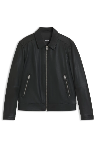 HUGO BOSS Regular-Fit Leather Jacket with Zipper Closure