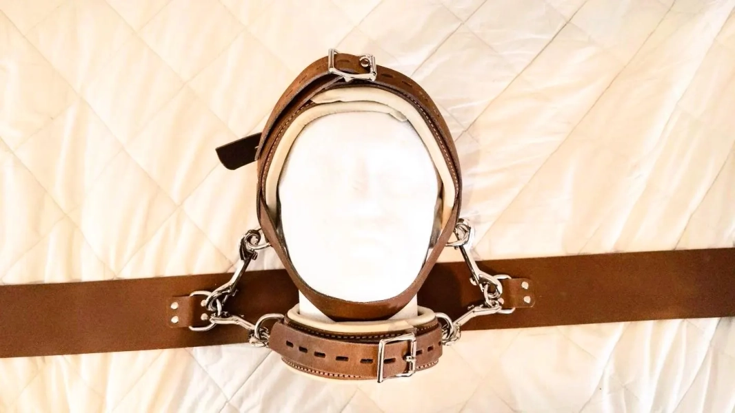 Head Restraint Head Harness and Collar Real Leather.  Institutional Tan.