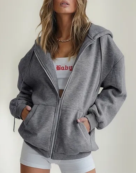 Sudadera Mujer Casual Moda Con Capucha Color Sólido Chamarra