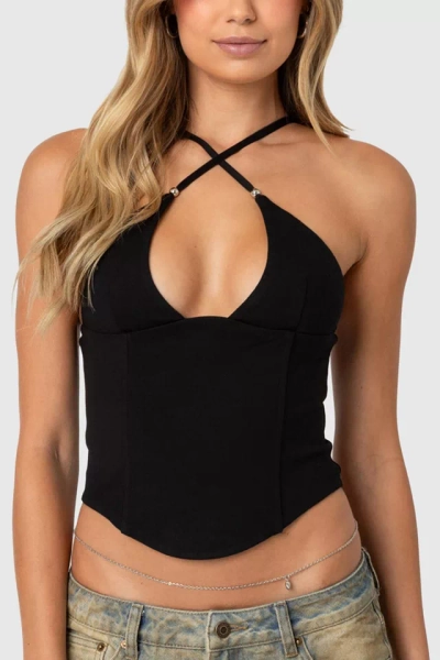 Edikted Lou Crossover Beaded Corset Top