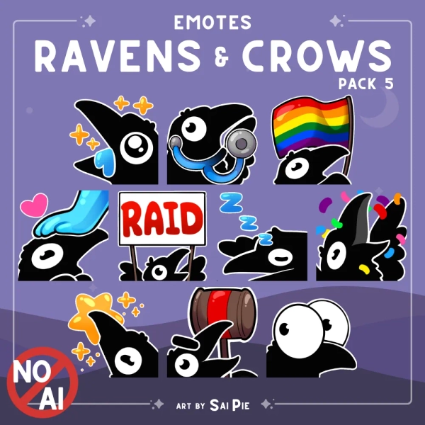 Emotes - Little Ravens / Crows 🐦‍⬛ | Pack 5 by SaiPie (@SaiPie)