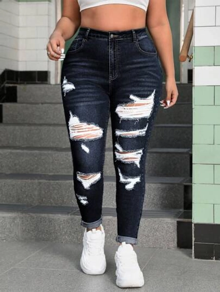 SHEIN ICON Jeggings in verwaschenem Blau mit hoher Taille und Stretch in Große Größen