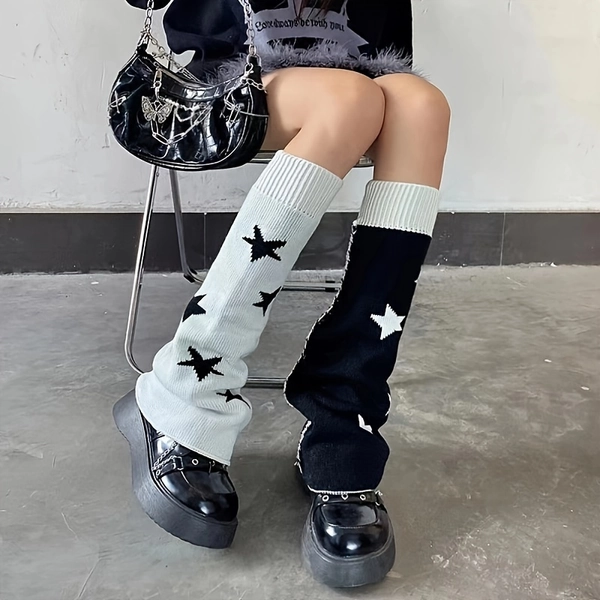 TEMU A Pair Of Autumn/winter Harajuku-style And Skull Pattern Wide--over-the-calf Covers, Lolita Style Y2k Slouch Socks, Reversible For Sides