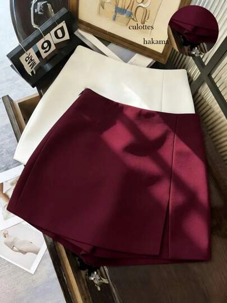 Franclia Fashionable Casual Commute Versatile Textured Soft Fabric High Waist Slit Gray Women Shorts/Skirt/Culottes/Hot Pants, Spring/Autumn