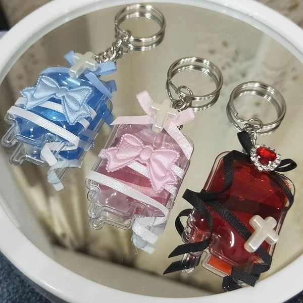 [$19.99]Black and Red/Blue/Pink Cross and Bowknot Jirai Kei Key Chain