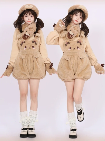 Lily Vow - Teddy Bear Overall Shorts