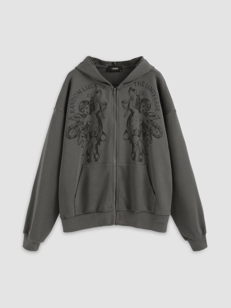 Figure Zipper Up Oversized Hoodie