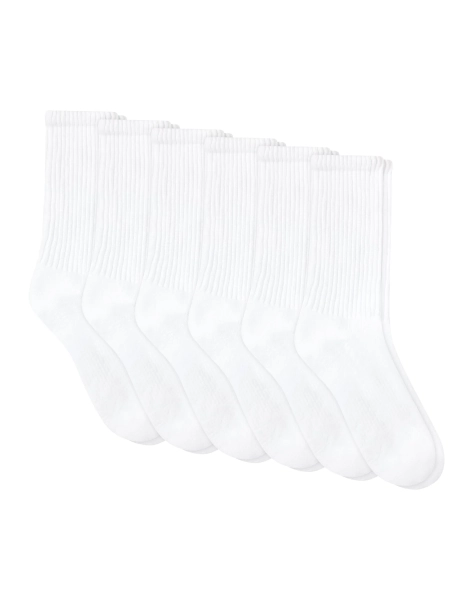 Hanes Unisex Plain White Socks Pack, 6 Pairs, Crew Socks