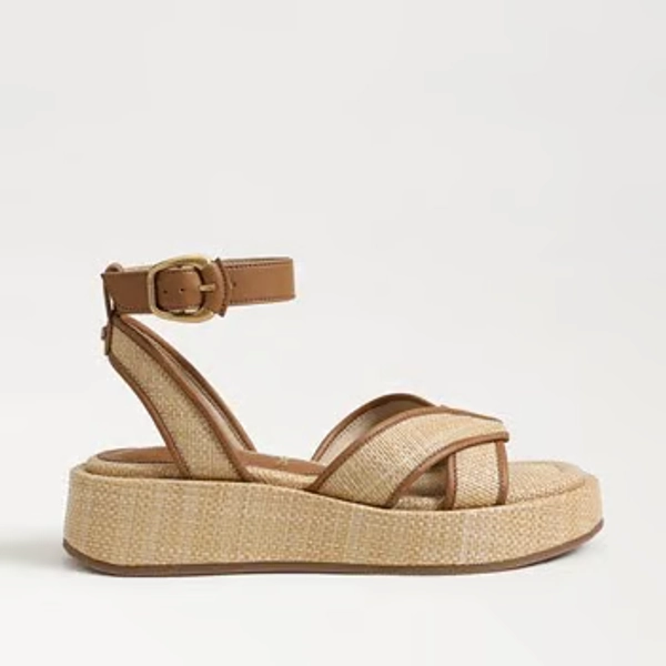 Nylie Platform Ankle Strap Sandal - Bleached Beechwood Faux Raffia