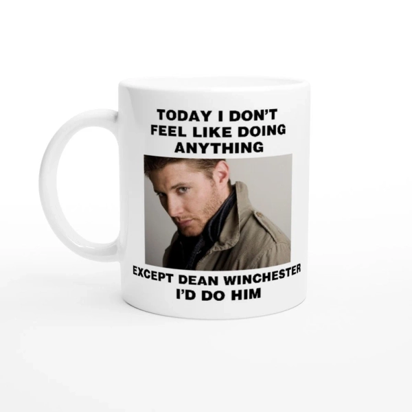 Dean Winchester White 11oz Ceramic Mug: Funny Gift, Supernatural Fan Mug (Right-Hand Print)