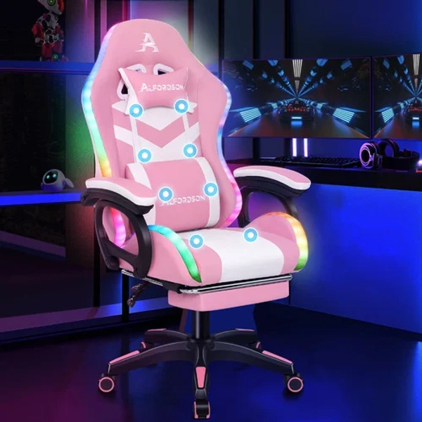 Maximus LED Gaming Massage Office Chair with Footrest