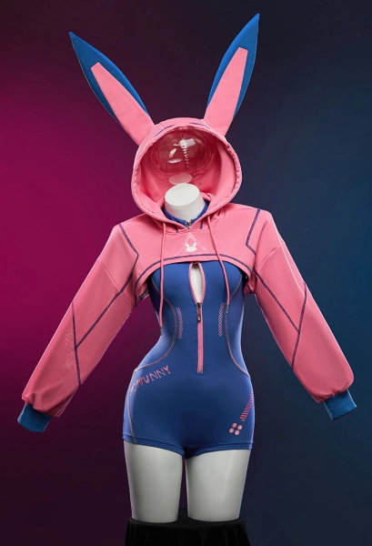 OW Dva Derivative Tight Sportswear Cyber Style Bodysuit with Hooded Short Jacket
