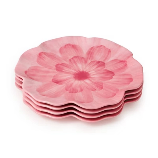 Certified International (Set of 4) 11" Wildflower 3D Floral Melamine Dinner Plates Pink