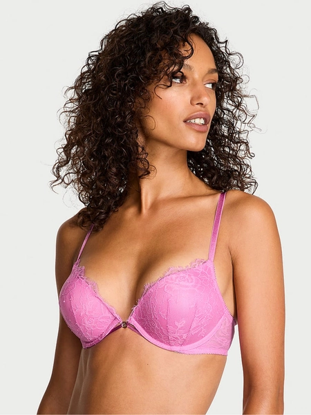 Playful Rose Pink Add 2 Cups Push Up Bombshell Lace Bra