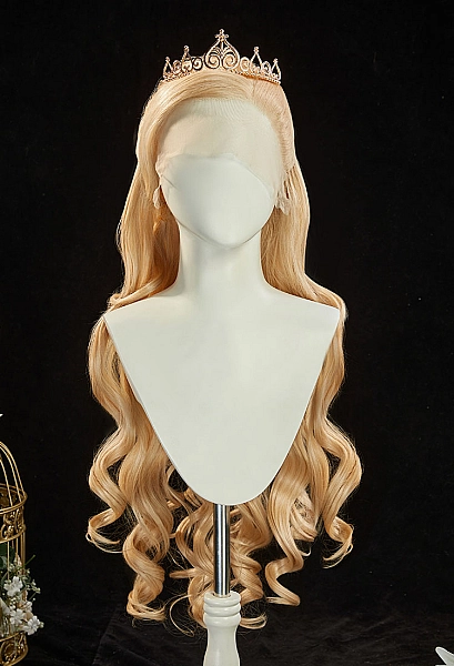 The Princess and the Pauper Anneliese Cosplay Wig Golden 31.5-inch Long Curly Braided Lace Wig