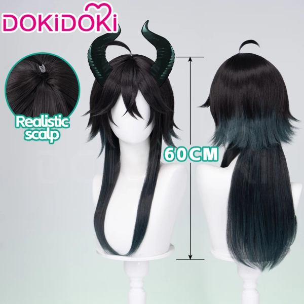 【Ready For Ship】DokiDoki Game Cosplay Wig Hight Temperature Fiber Black Green Hair - Wig Only-Ready For Ship