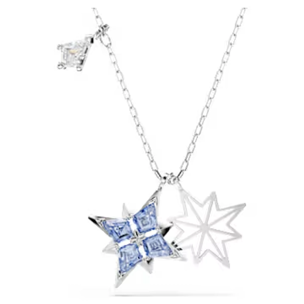 Symbolica pendant, Star, Blue, Rhodium plated