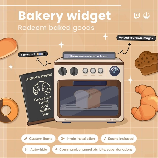 Interactive Bakery Widget - Customizable Animated Twitch Overlay - Cafe VTuber (Digital Download)