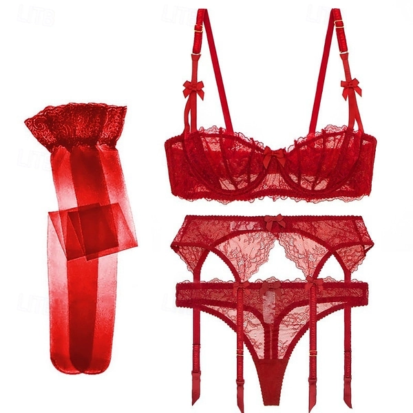 Babydoll Lingerie Bra Thong Underwear Women's Sexy Adults New Year Eve Party Bra Stockings Valentine's Day Gift for Her 2026 - GBP £34