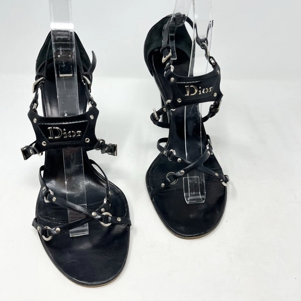 Vintage Dior by John Galliano 2003 Bondage Collection Leather Sandal Heels 40 EU