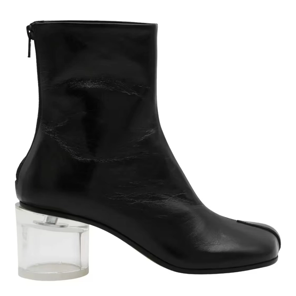 MM6 Maison Margiela Split-Toe Black Leather Boots With Transparent Hee Black | Stiefel
