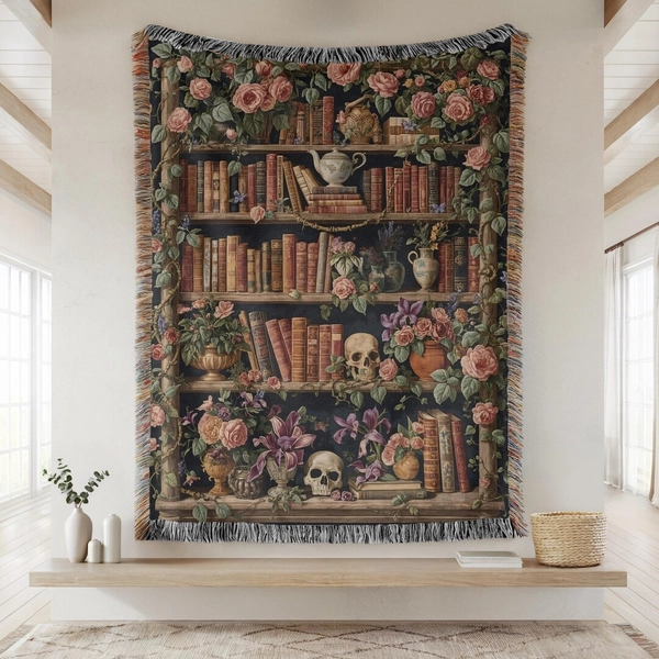 Book Lover Tapestry Blanket, Floral Gothic Large Tapestry, Antique Dark Academia Woven Wall Hanging, Whimsigoth Book Blanket Home Decor Gift - Etsy