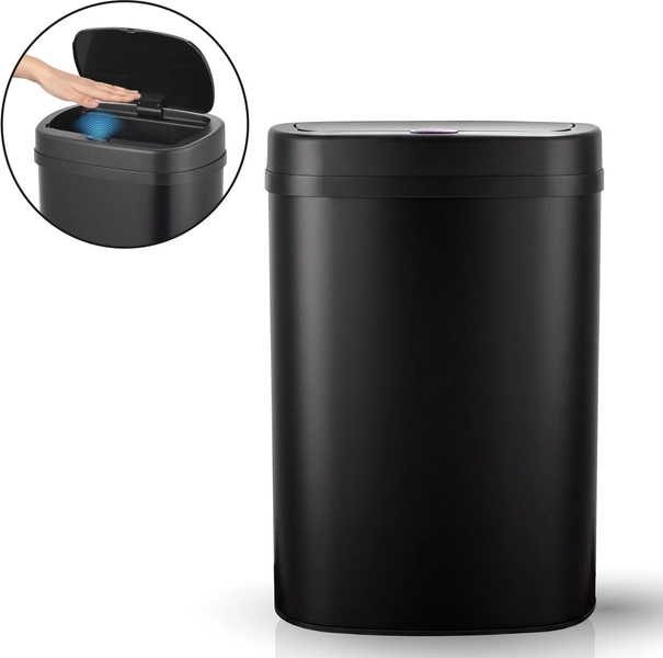 ADSafety Prullenbak met Sensor - 60 Liter - Ovale Afvalbak RVS - Vuilnisbak - Soft Close Deksel - Zwart