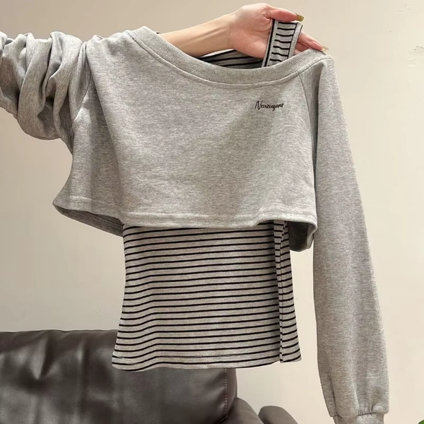 Women 2‑Piece Outfit Gray Off-shoulder