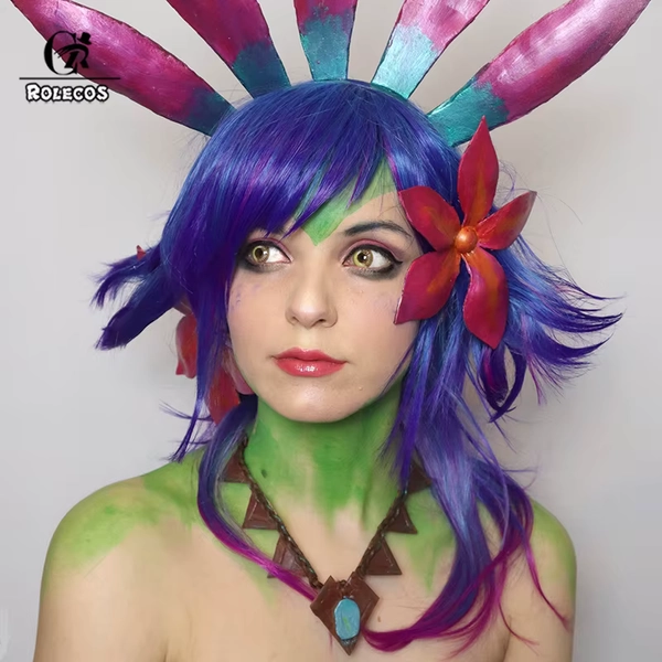 ROLECOS Synthetic Hair Game LOL Neeko Cosplay Wigs Neeko Cosplay Hair Role Play Halloween Blue Mixed Purple Wig Synthetic Hair - AliExpress 