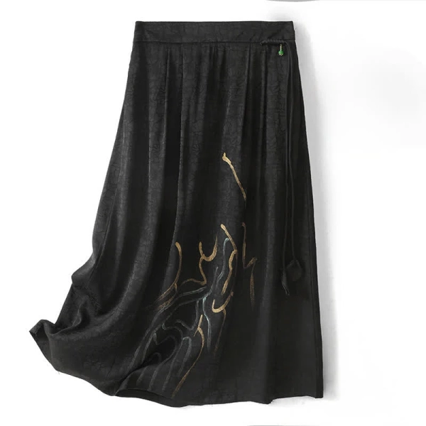 Buddha Stones Spring Summer Boho Drawstring Black Abstract Lines Women's Skirts