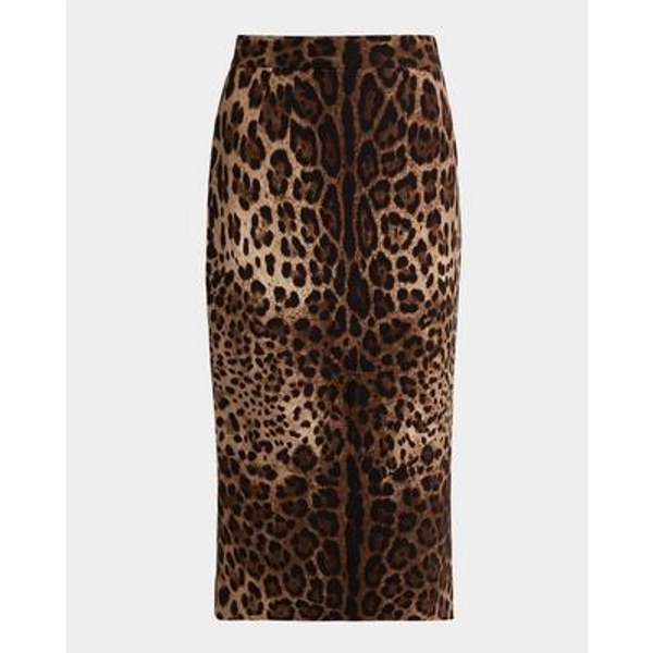 Leo-Print Wool Midi Pencil Skirt