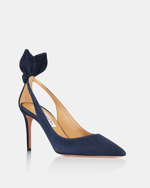 Bow Tie Pump 85 | Blue suede pumps | Aquazzura