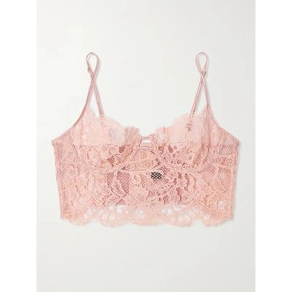 Kiki de Montparnasse - Camille Stretch-silk Satin-trimmed Organic Cotton-blend Lace Underwired Bra - Pink