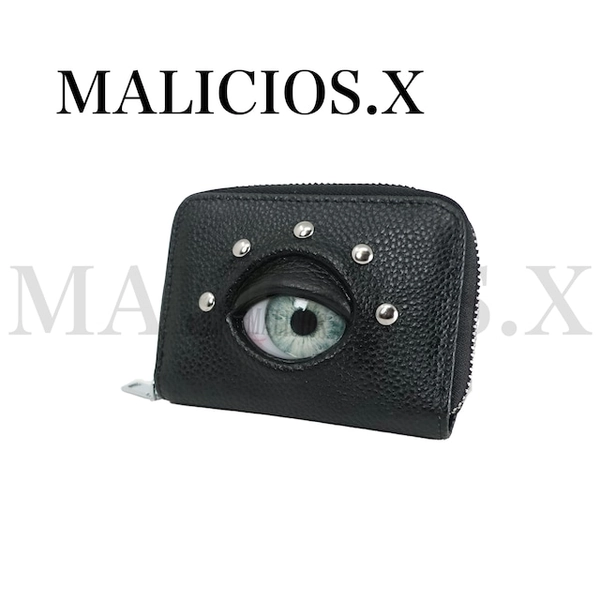 Eye folding zip card & coin case(Black)/Ice Green