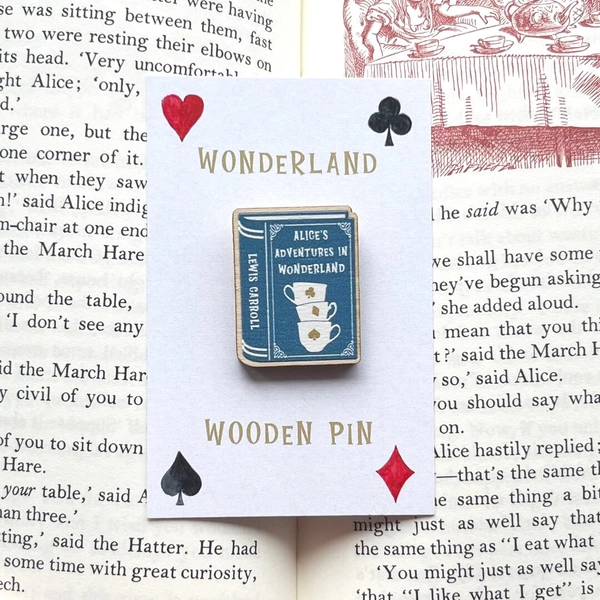 Alice's Adventures in Wonderland Wooden Pin - Lewis Carroll - Book Pin - Bookish - Gifts for Book Lovers - Eco-friendly - Literary Gift - Etsy UK
