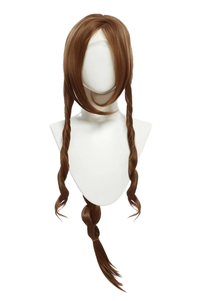 FF Aeris Cosplay Wig Forehead Lace Long Brown Wig