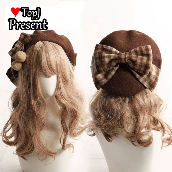 Japanese Kawaii Beret Hat Lolita Teenage Heart Sweet Woolen Handmade Cute Lace Bowknot Warm Autumn Winter Painter Hat Headdress - AliExpress 200000297