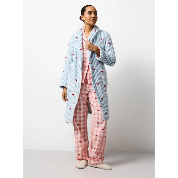 Buy Blue Striped Heart Print Fleece Dressing Gown S | Dressing gowns | Tu